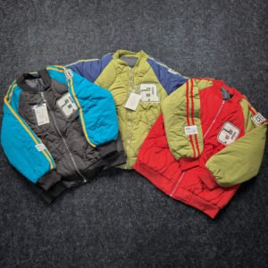 Retro Quilted Varsity Bomber Jacket - Red & Olive Green