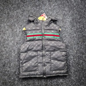 Premium Hooded Sleeveless Puffer Vest – Black Striped Edition