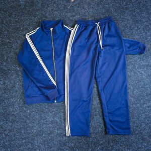 Classic Blue Zip-Up Track Jacket with White Stripes