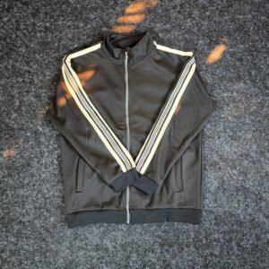 Black Zip-Up Track Jacket with White Stripe Sleeves