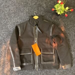 Premium Fleece Jacket with Leather Trim – Orange